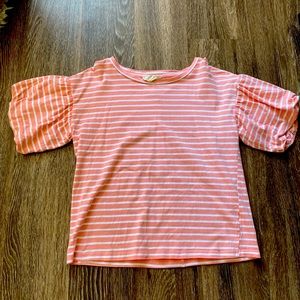 Pink and White Striped Blouse - S